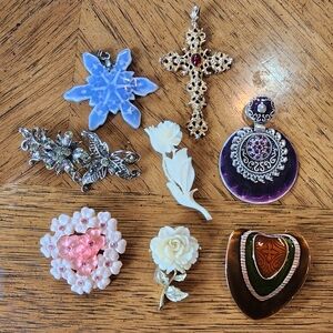 Assorted Vintage Brooch And Pendants Costume Jewelry Lot